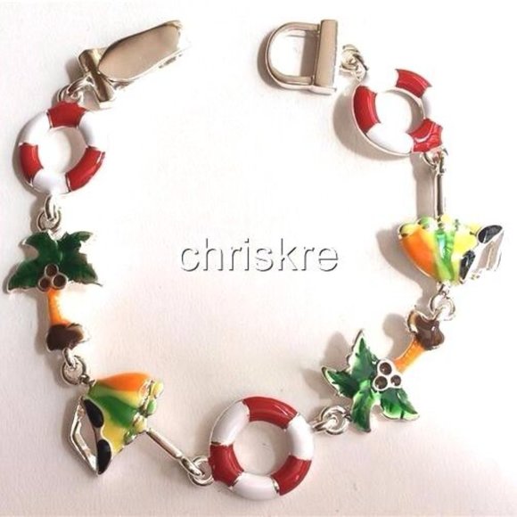 Palm Tree Charm Bracelet Magnetic Silver Plated Island Beach Sunglasses Nautical - Picture 5 of 8